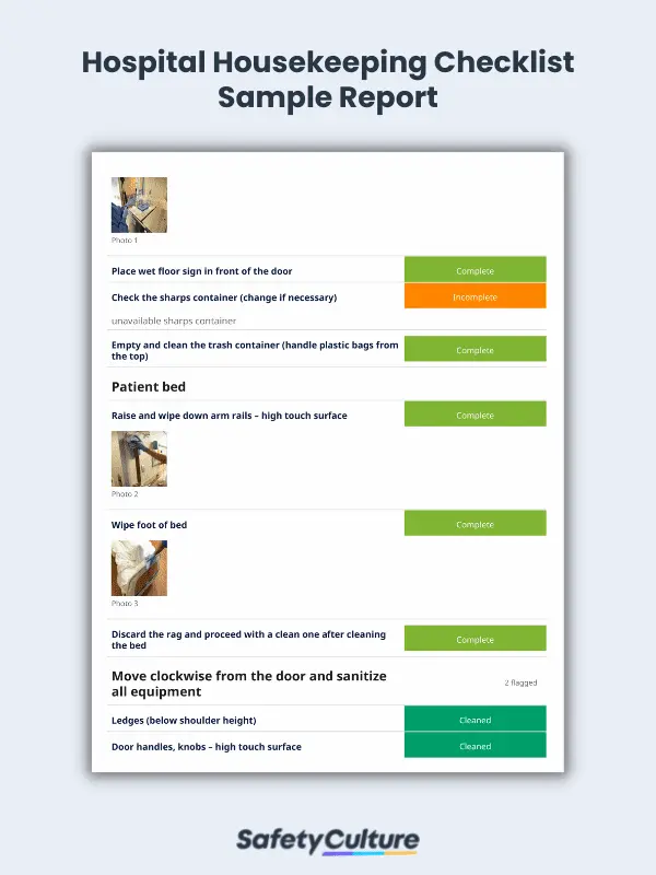 Hospital Housekeeping Checklist Sample Report