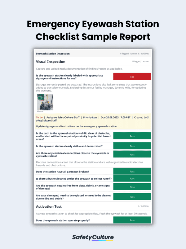 Emergency Eye Wash Station Checklist Sample Report