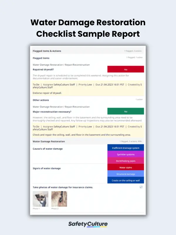 Water Damage Restoration Checklist Sample Report