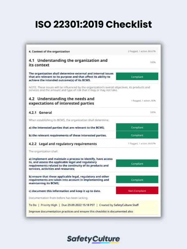 ISO 22301:2019 Checklist Template | SafetyCulture