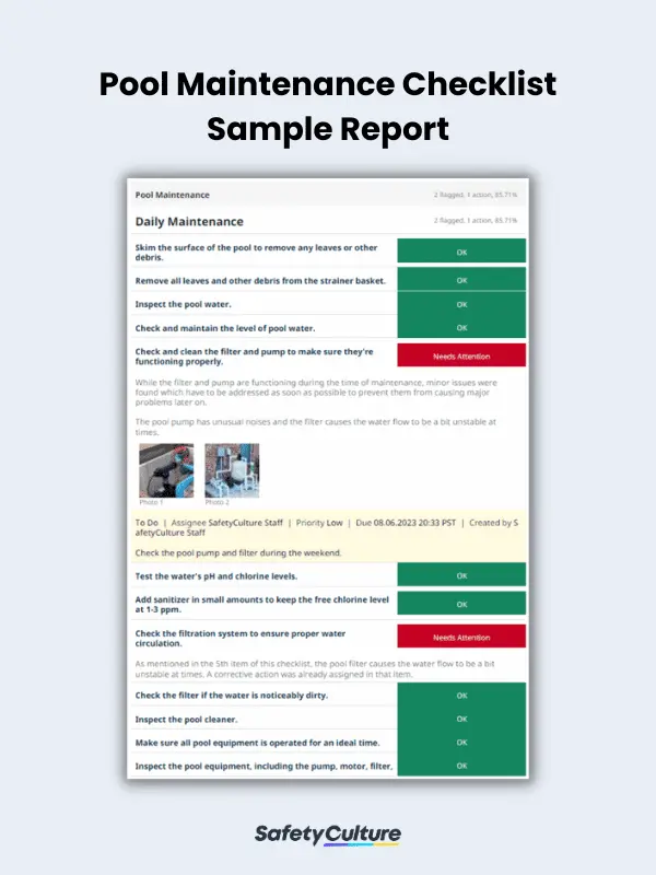 Pool Maintenance Checklist Sample Report