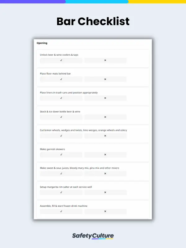 Bar Checklists