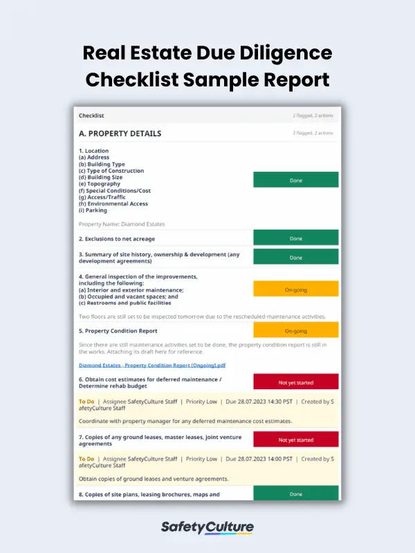 Real Estate Due Diligence Checklist Sample Report